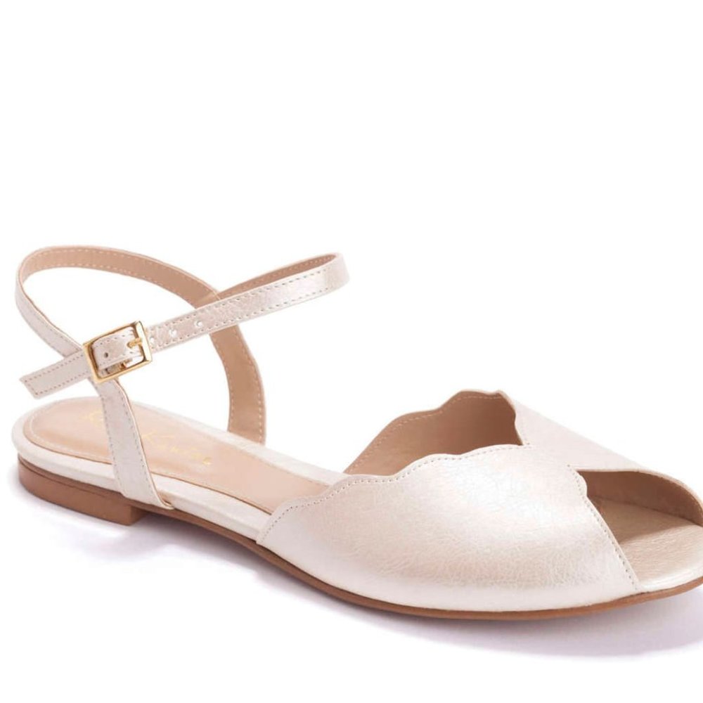 NEW Ahuva Ivory Vegan Bridal Flat Sandal, Vintage Inspired Summer Wedding Shoe